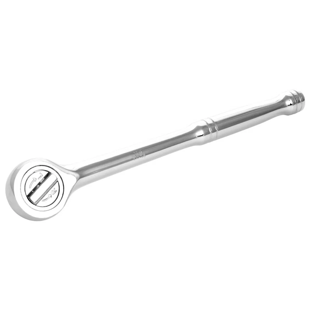 W32106 – PERFORM TOOL Ratchet, 1/2 Inch Drive x 9-1/2 Inch Length Round Head 45 Teeth Polished Nickel Chrome Plated C...